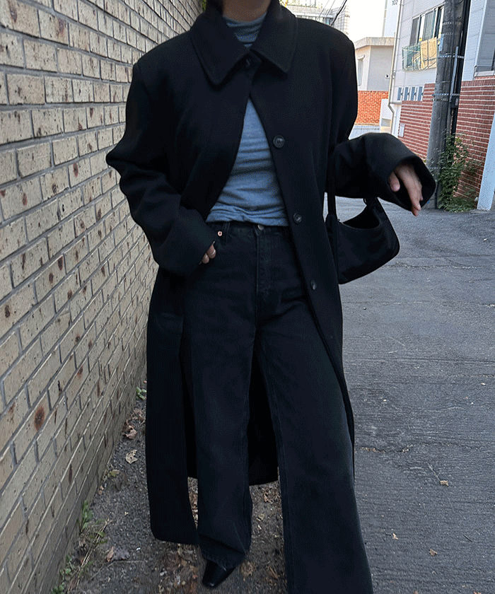 Collar Maxi Coat (Black)