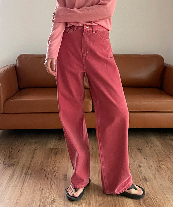 [당일발송]Color Wide Pants (Pink Red)